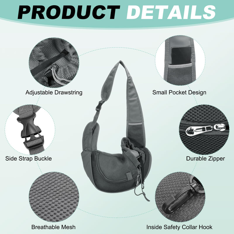 Dog Sling Carrier for Small Pet Up to 13.2 lbs Hand-Free Drawstring Pet Sling Carrier with Safety Hook & Adjustable Strap, (Black, 1 Pcs) Intended for Hiking and Camping Black Large (Up to 13.2lbs) - PawsPlanet Australia