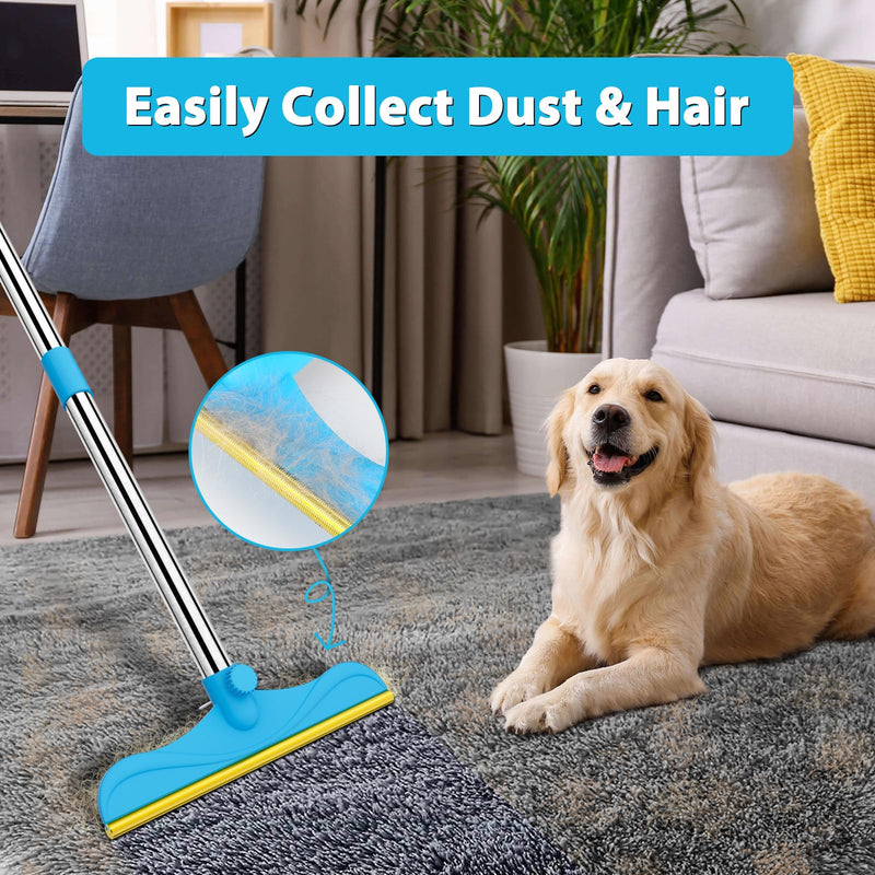 3 in 1 Carpet Rake Kit for Pet Hair Removal Tool - 45” Adjustable Long Handle Pet Hair Remover, Reusable Carpet Scraper Dog Cat Deep Hair Cleaner Remover Tool for Rugs, Mats, Couch, Furniture 45inch Blue - PawsPlanet Australia