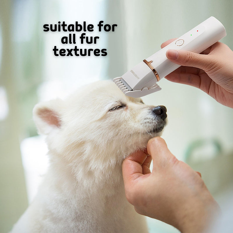 BarberBoss Cordless Dog Clipper - Grooming Kit for Smaller Pets with Sleek Design, Trimmer, Grinder & Small Heads, 3 Comb Attachments, Adjustable Lengths & Red/Green Light Indicators, QR-9091 - PawsPlanet Australia