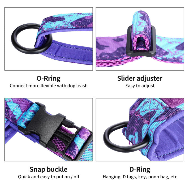 Annchwool No Pull Dog Harness with Padded Handle+5 Ft Leash,Escape Proof and Quick Fit to Adjust Dog Harness,Easy for Training Walking for Small & Medium and Large Dogs(Camo Purple Set,XL) XL Camo Purple Set - PawsPlanet Australia