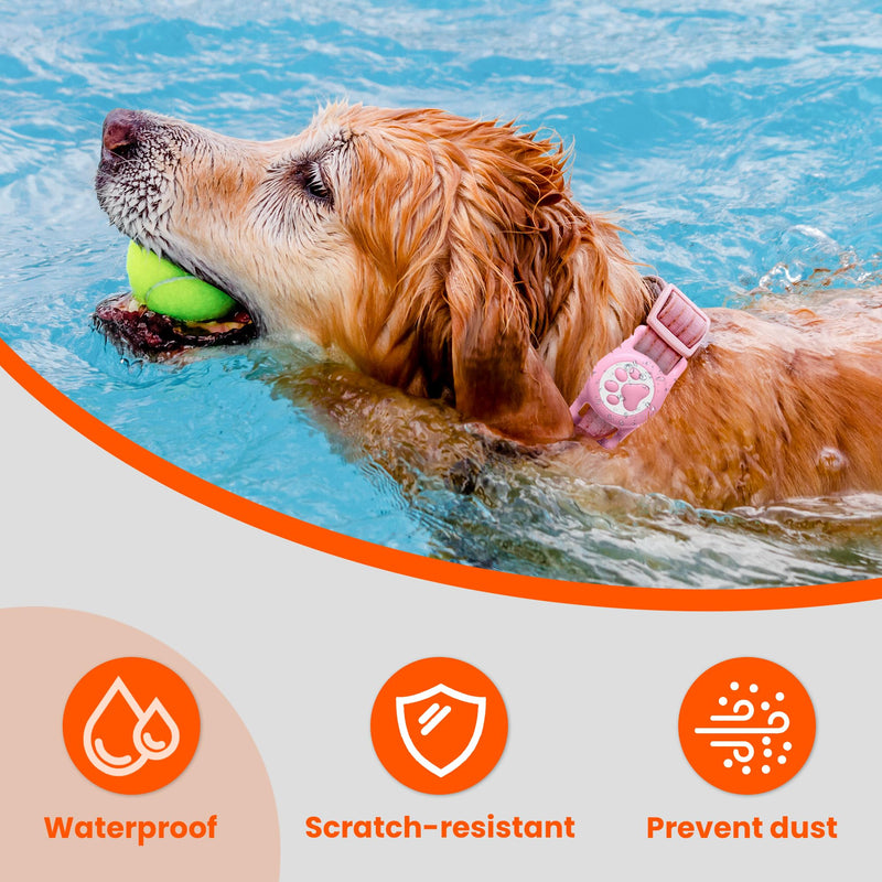 Waterproof Airtag Dog Collar Holder for Apple Air Tag, Silicone Dog Airtag Holder for Dogs & Cat Collars(Pink) Pink - PawsPlanet Australia