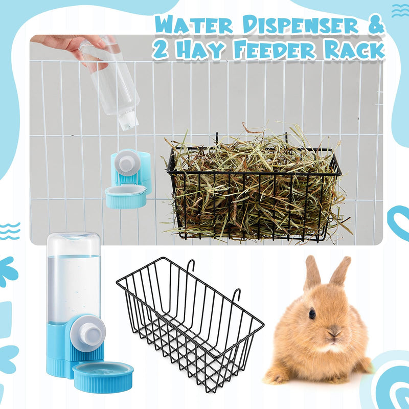3 Pcs Rabbit Feeder Set Rabbit Water Dispenser & 2 Bunny Hay Feeder Rack with Metal Frame, Food and Water Solution for Rabbits, Guinea Pigs, Small Animals Cage Accessories - PawsPlanet Australia