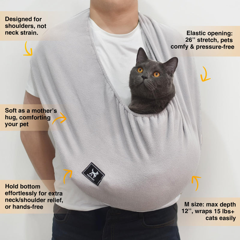 Cat Sling Carrier Critter Cuddler – Indoor Cozy Pet Sling for Cats, Kittens & Small Dogs, Soft Hands Free Cuddle Bag for Snuggling at Home with Cat and Kitty (Light Gray, Medium) Light Gray - PawsPlanet Australia