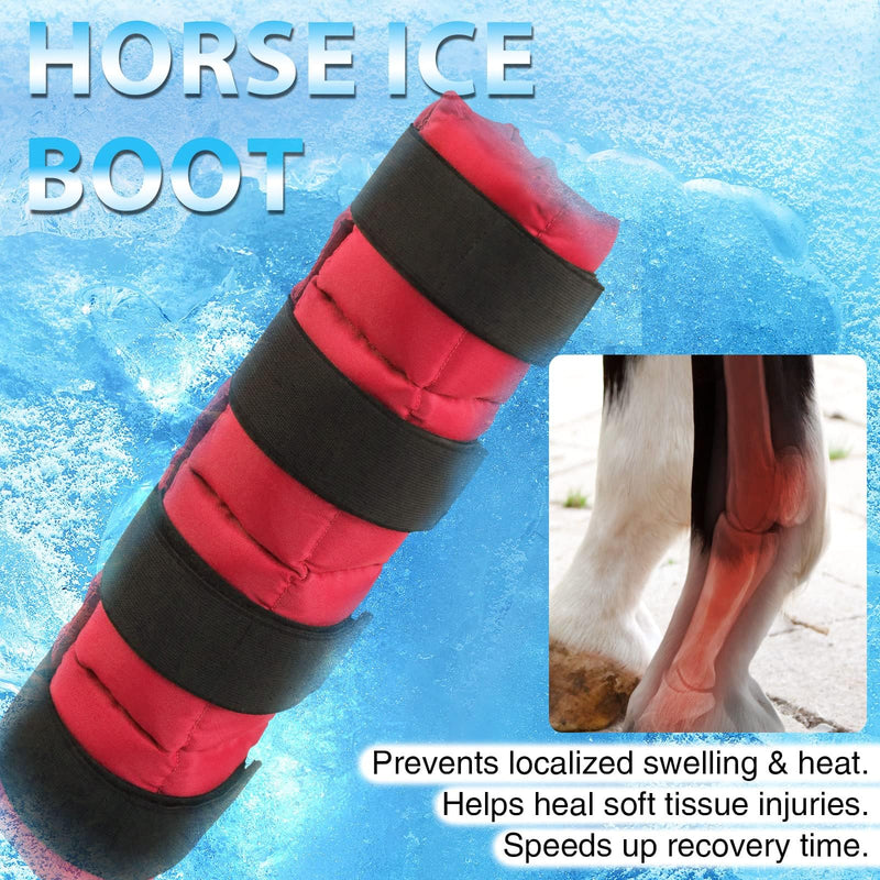 Harrison Howard Ice Boot for Horse Cool Gel Pack Leg Wrap for Treating Full Leg, Knee, Hock Injuries Reusable Ice Cooling Therapy, Universal Size Red