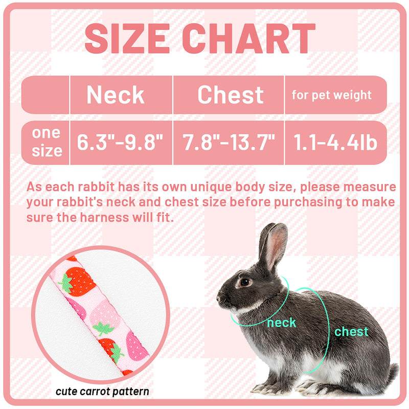 Rabbit Harness and Leash - Adjustable Bunny Harness Escape Proof for Walking Running Hiking Camping Outdoor - Pink Strawberry Pattern Cute Small Animal Harness Leash Set Neck 6.3"-9.8", Chest 7.8"-13.7" - PawsPlanet Australia