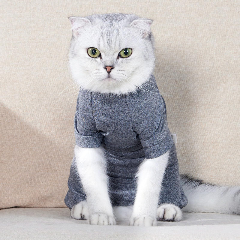 Yctze Pet Recovery Suit for Cats ‬ Jacket for Four-Legged Friends ‬ Stretchy and Comfortable (Medium) Grey Medium