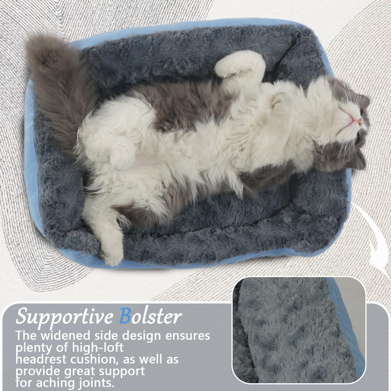 Doggie Beds for Small Dogs Washable Rectangle Kitten Beds for Indoor Kittens 18"X14",Small Size Kitty Calming Sofa Extra Cozy Anxiety Pet Sherpa Cat Bed Anti Slip Plush Couch for Puppy,Blue 18"L x 14"W x 4"Th Blue - PawsPlanet Australia