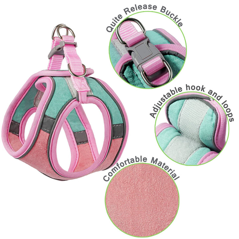Cat Harness,Leash and Collar Set,Escape Proof Kitten Vest Harness for Walking,Easy Control Night Safe Pet Harness with Reflective Strap and Bell for Small Large Kitten,Fit for Puppy,Rabbit Medium (Pack of 1) Pink/Blue
