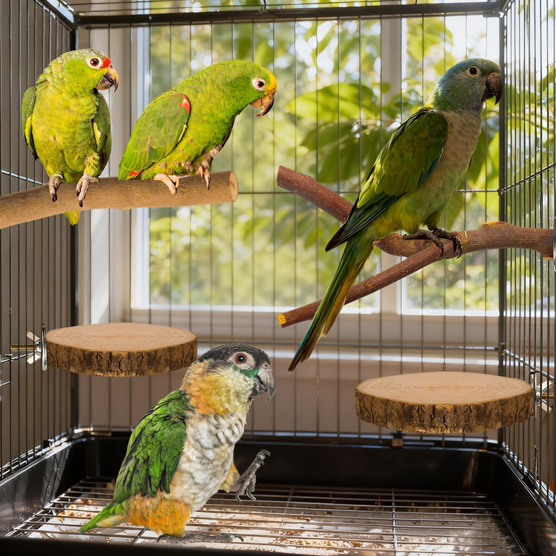 8 Pack Natural Wood Bird Perches, Parrot Perch Stand Bird Cage Accessories for Budgerigar Cockatiels, Conures, Lovebirds M