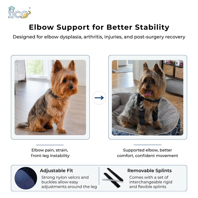 Dog Elbow Brace for Front Right Leg - Elbow Dysplasia & Arthritis Support, Vet Approved, Adjustable with Removable Splints, Orthopedic Dog Sleeve for Injuries & Recovery (Small) Small