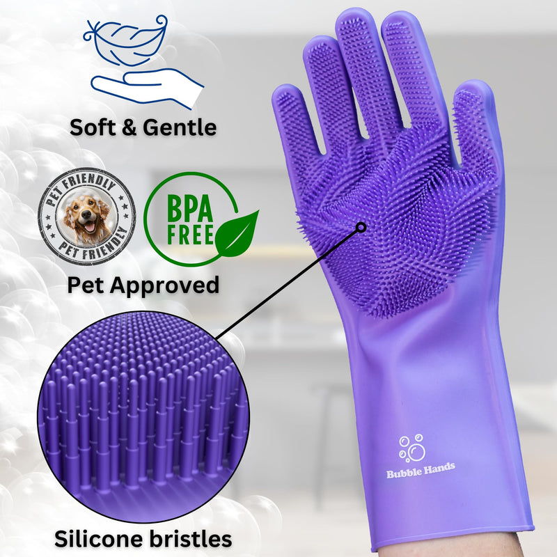 Dog Shampoo Gloves for Bathing – Silicone Dog Washing Gloves with Bristles – Pet Hair Removal Glove for Dogs & Cats – Puppy Essentials – Dog Grooming Supplies & Accessories – Shampoo Brush for Pets Purple