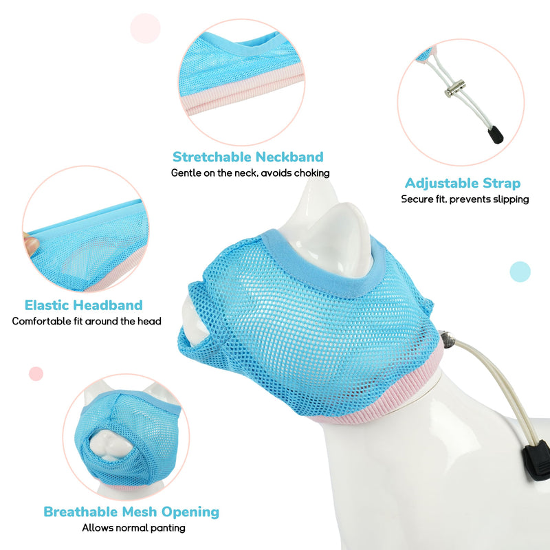 PUMYPOREITY 2 Pack Cat Calming Muzzle, Soft Breathable Mesh Cat Head Cover with Adjustable Strap, Calming & Anti-Bite Design for Grooming, Nail Trimming, Bathing and Vet Visits, S, Blue Small