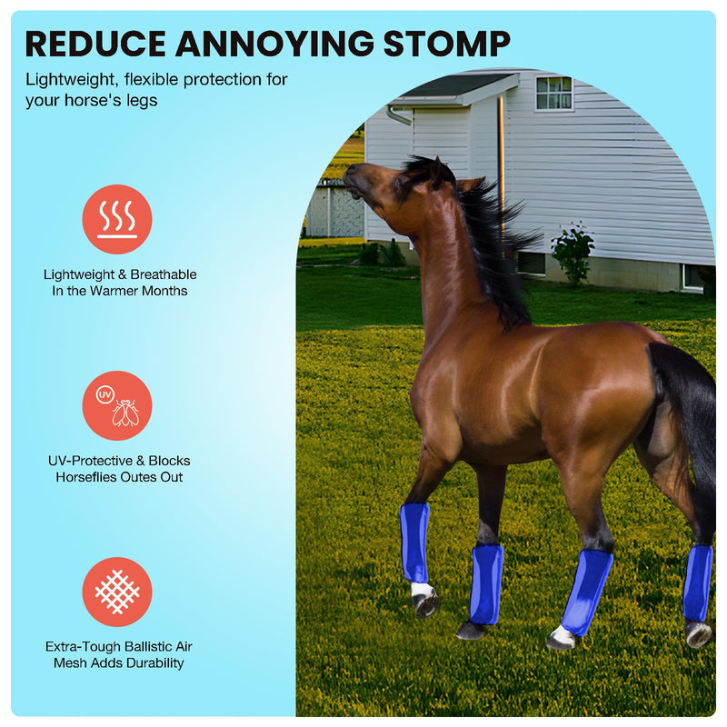 Mesh Fly Boots Horse Fly Boots Mesh Fly Wraps Leg Guard for Horse Set of 4 Blue