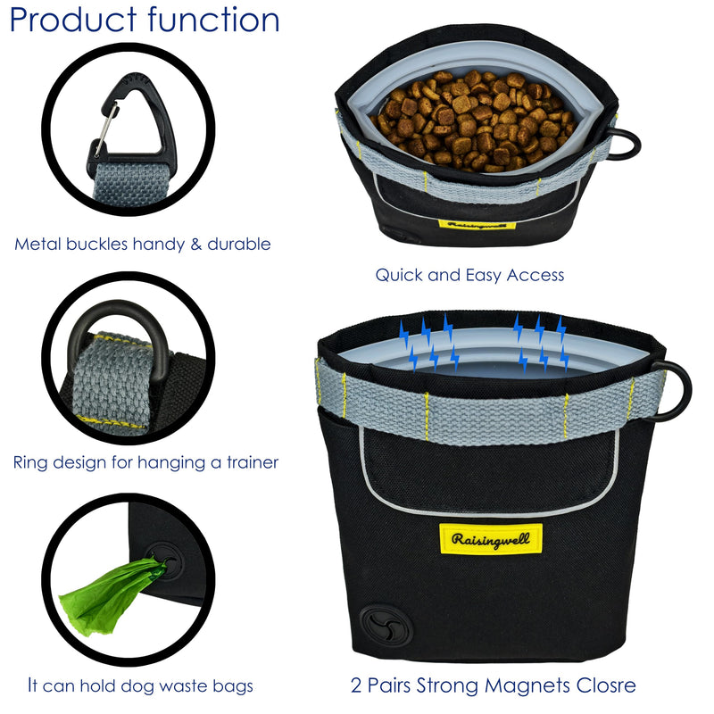 Dog Treat Pouch for Pet Walking and Training with Clicker 2 Cup Silicone Bag Small Fanny Pack Holder for Puppy Snack Dispenser Kit for Leash and Outdoor Use (Black) 2CUP A.Black - PawsPlanet Australia
