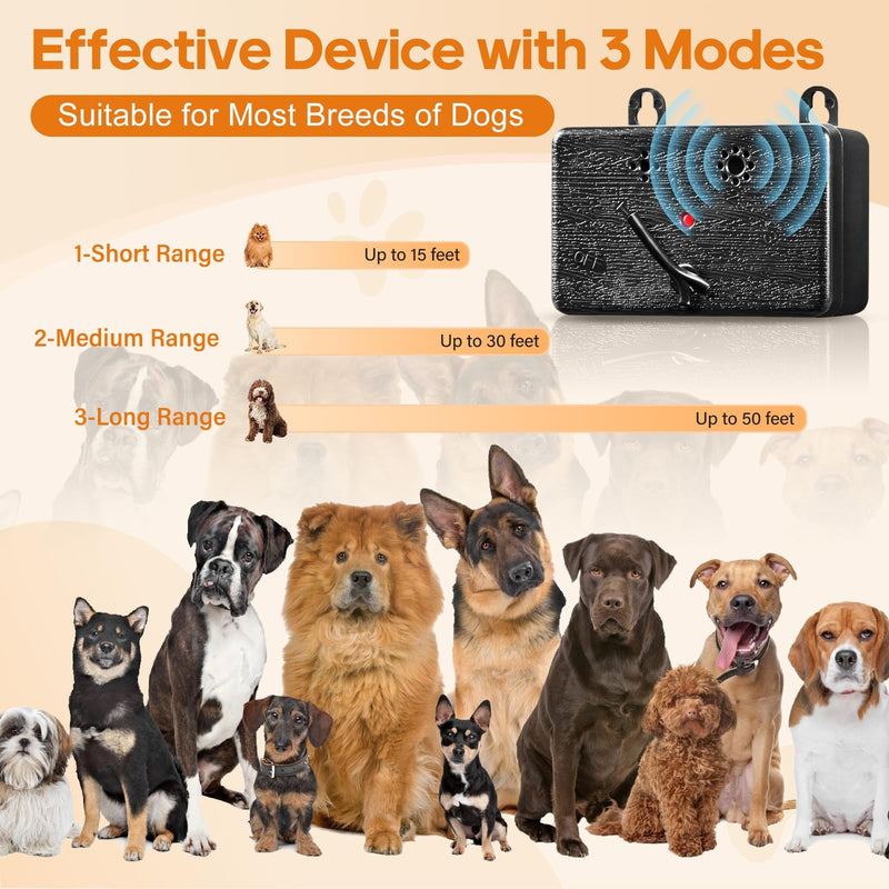 Anti Barking Device, Ultrasonic Anti Barking Device for Dogs with 3 Adjustable Levels, 50 FT Ultrasonic Dog Barking Control Device for Indoor Outdoor Bark Box Dog Barking Silencer Brown