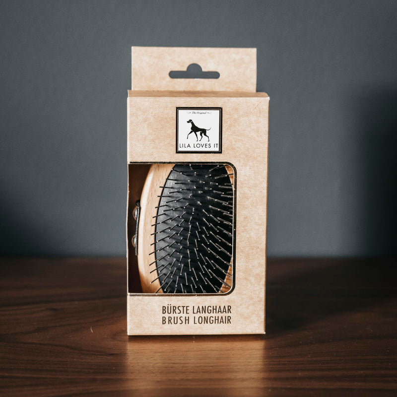 Long hair brush for dogs - with rounded metal tines, vegan, with beech wood from sustainable forestry, Made in Germany, BRUSH LONG HAIR by LILA LOVES IT - PawsPlanet Australia