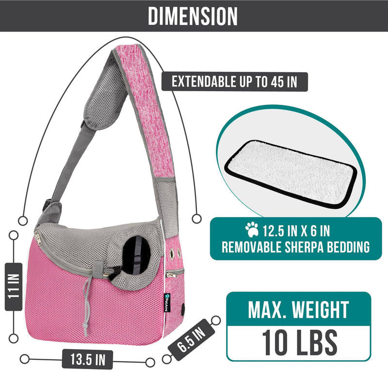 PetAmi Small Dog Sling Carrier, Soft-Sided Crossbody Puppy Carrying Purse Bag, Adjustable Sling Pet Pouch to Wear Medium Dog Cat Travel, Dog Bag for Traveling, Poop Bag Dispenser, Max 10 lbs, Pink - PawsPlanet Australia