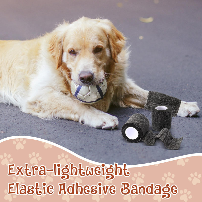 6 Rolls Self Adhesive Bandages Wrap No Chew Bandage for Pets Bitter Bandage Wrap for Dogs and Cats Wound Wrap 2 Inches x 5 Yd(Black) black - PawsPlanet Australia