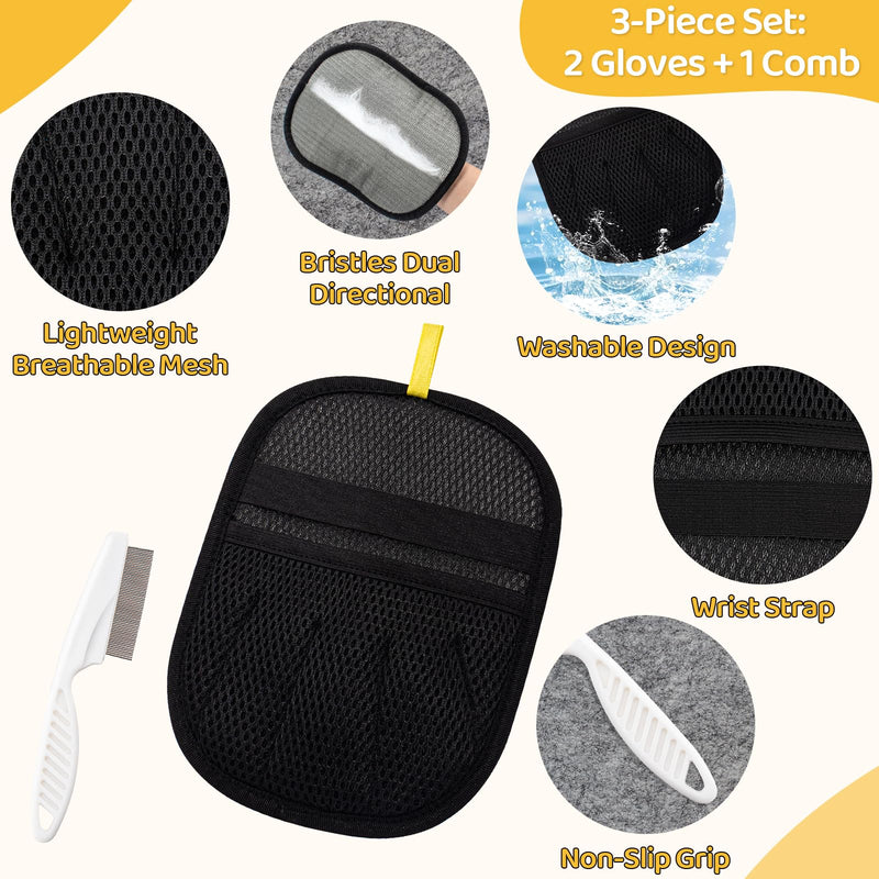 Pet Hair Removal Glove for Dogs & Cats, Upgraded 2PCS Five-Finger Electrostatic Pet Hair Remover with Grooming Comb, Reusable Washable Magic Brush Hair Tool for Laundry, Carpet, Car Seat, Couch Five-Finger Black - PawsPlanet Australia