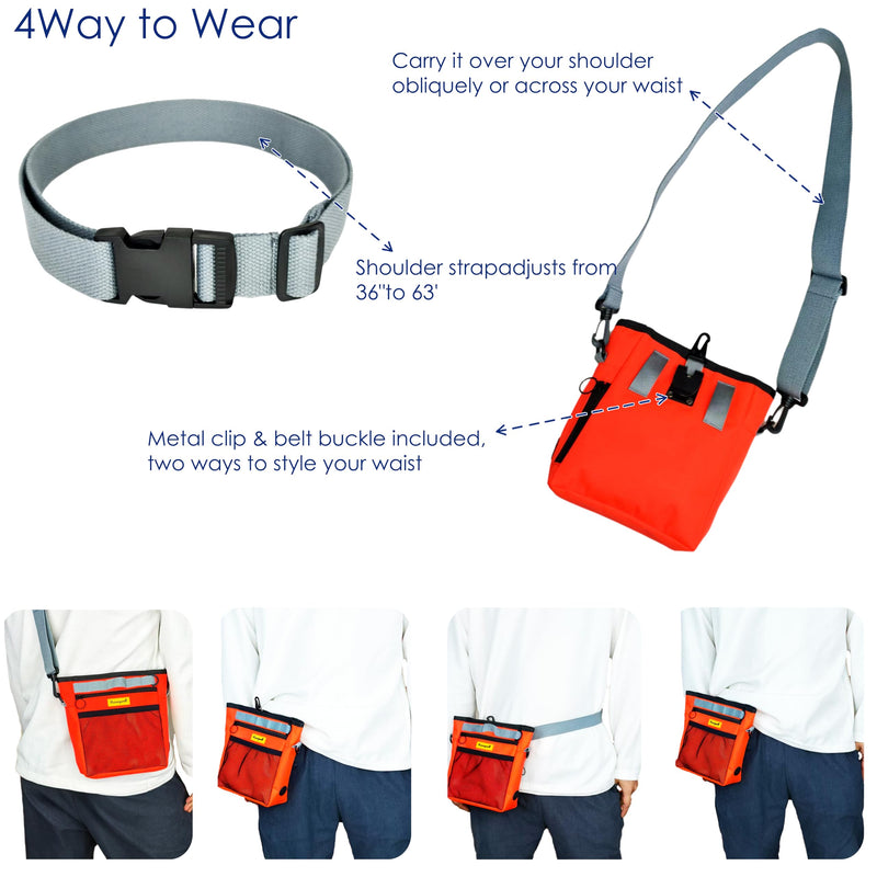 Dog Treat Pouch with Magnetic Closure 4-Cup Silicone Bag Fanny Pack Holder with Clicker 4 Ways to Wear Front Pocket Fits All Phones Ideal for Leash, Pet Walking and Training（Orange） 4CUP J.Orange - PawsPlanet Australia