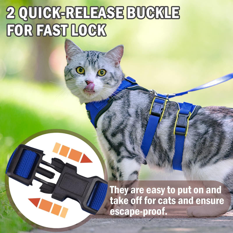 PUPTECK Cat Harness and Leash Set Escape Proof for Walking, Breathable Mash Vest Adjustable Harness for Cats Puppy Small Animals, Reflective at Night, Blue Medium M: Neck 11.4"-15.3", Chest 12.8"-20" - PawsPlanet Australia
