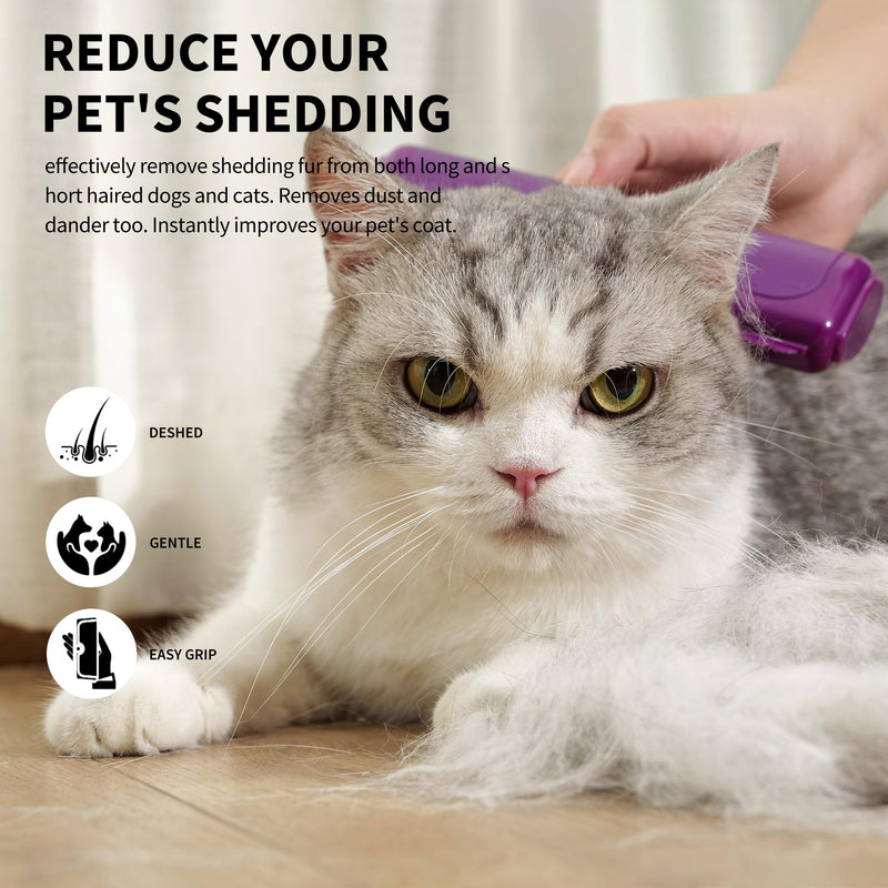 Deshedding Brush for Dogs, Cats, Horses & Rabbits – Professional Pet Grooming Comb,Removes Loose Fur & Undercoat,Gentle Stainless Steel Blade,Easy Clean Handle,Grooming cat brush (Purple) Purple - PawsPlanet Australia