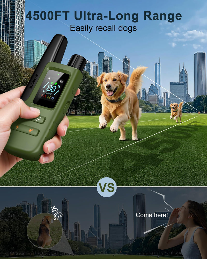 Jugbow Dog Shock Collar - 4500FT Dog Training Collar with Remote, IPX8 Waterproof Electric Dog Collar with 4 Training Modes, Security Lock, Rechargeable eCollar for 10-120lbs Small Medium Large Dogs Green 1 Pack - PawsPlanet Australia
