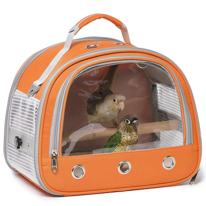 Bird Carrier,Bird Cage Parakeet Parrot Budgie Carrier Backpack for Small Birds, Travel Bird Cages with Perch, Transparent Ventilation Cockatiels, Lightweight Pet Carrier for Outdoor Use(Orange) Orange - PawsPlanet Australia