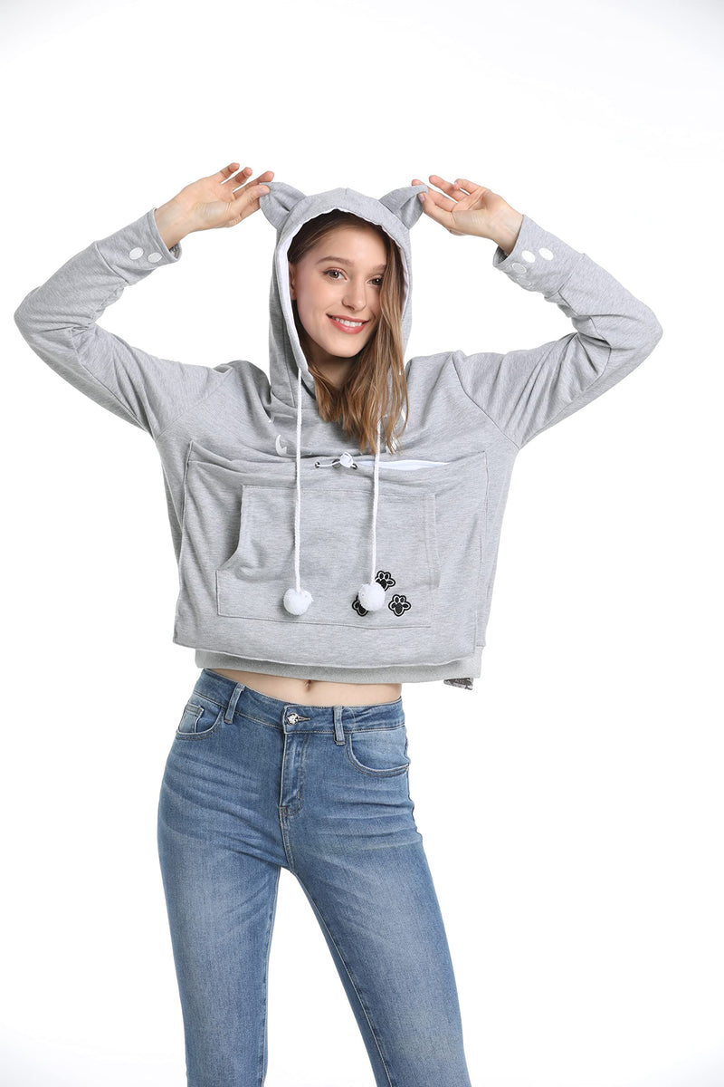 ALYC Unisex Hoodies Pet Holder Cat Dog Kangaroo Pouch Carries Pullover with Cat Printing Sweatshirt (Light Grey, XXL) Light Grey XX-Large - PawsPlanet Australia