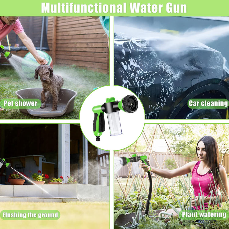 Pup Dog Jet Wash, 8-Way Spray Pattern Dog Washing Hose Attachment with Soap Dispenser, Pet Bath Brush, Garden Hose Nozzle Sprayer for Watering Plants, Lawn, Patio, Car Wash, Showering Pet Outdoor Green - PawsPlanet Australia