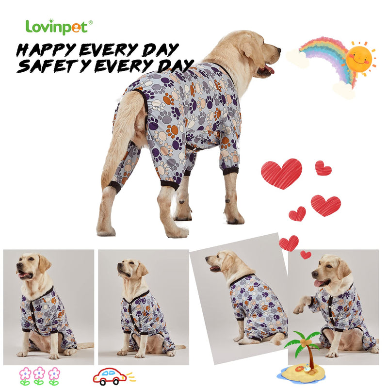LovinPet Large Breeds Dog Onesies - Dog Pajamas, Lightweight Stretchy Fabric, Dog Long Sleeve Shirt, Paw-Some Steel Gray Print, Dog Jumpsuit, UV Protection, Pet PJ's/Medium Medium Grey Black - PawsPlanet Australia