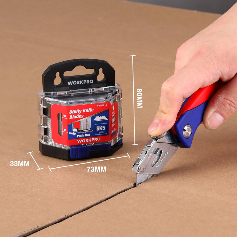 WORKPRO 50-Pack Utility Knife Blades with Dispenser, SK5 Steel Box Cutter, Standard Blades for Utility Knife Replacement 50 Pack - PawsPlanet Australia
