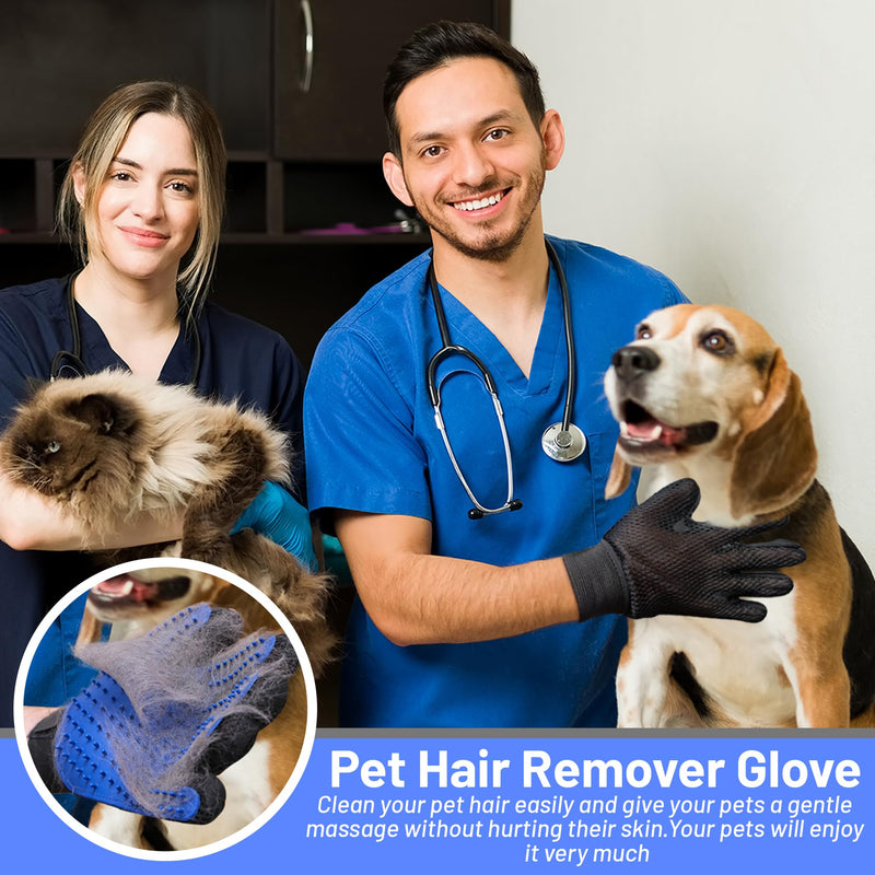 Upgrade Pet Grooming Gloves, Grooming Gloves for Dogs, Cats, Rabbits & Horses with Long and Short Hair, Efficient Pets Hair Remover Mittens - 1 Pair (Blue) Blue - PawsPlanet Australia