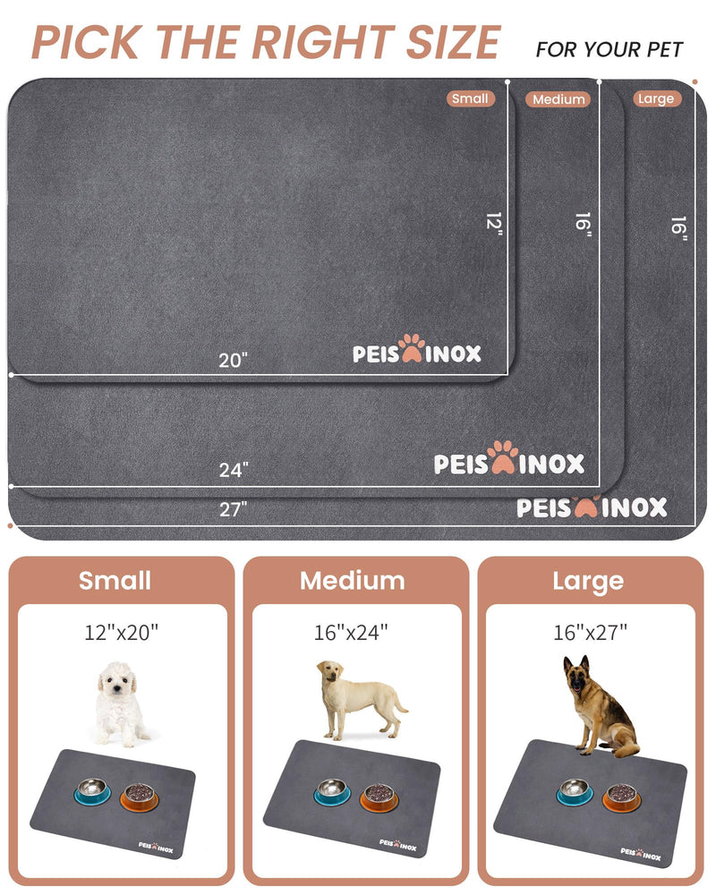 Cat Dog Food Mat, Rapid Water Absorption Dog Mat for Food and Water,100% Waterproof Cat Dog Bowl Mat, Pet Food Mat for Messy Drinkers to Protect Floors, Pet Accessories Supplies 12"x20" Dark Grey - PawsPlanet Australia