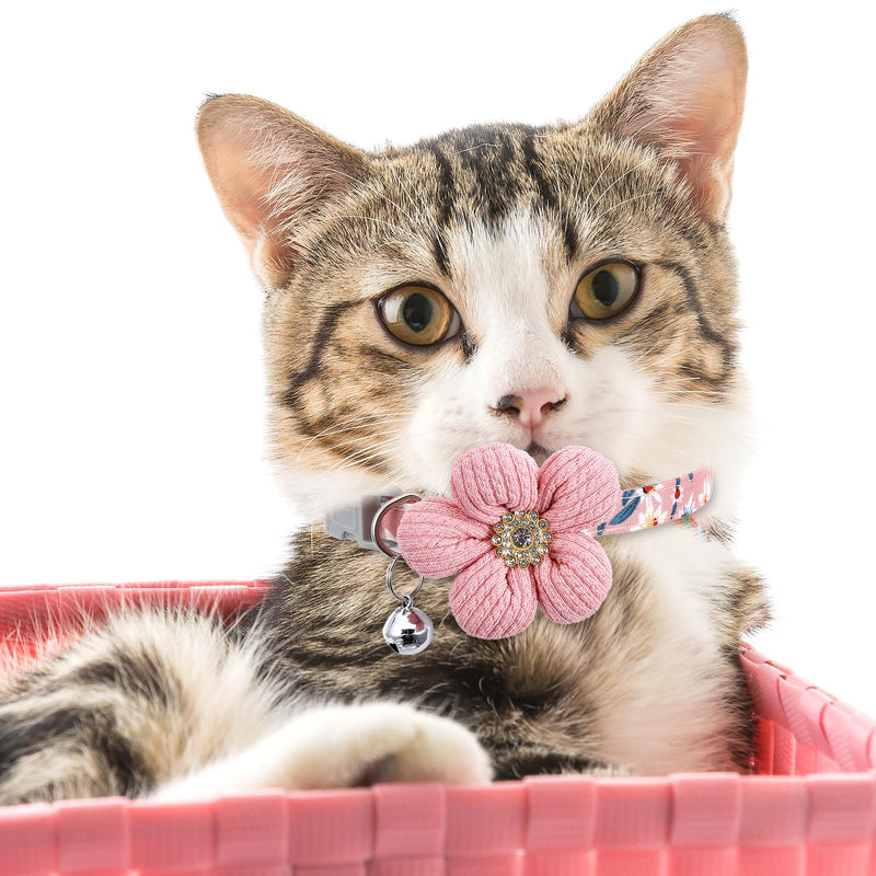 2pcs Kitten Collars with Bells, Adjustable Cute Collars for Girl Dogs, Breakaway Cat Collar Girl with Knitted Flowers & Safety Buckle for Cats and Puppy Dog (Pink, Yellow) - PawsPlanet Australia
