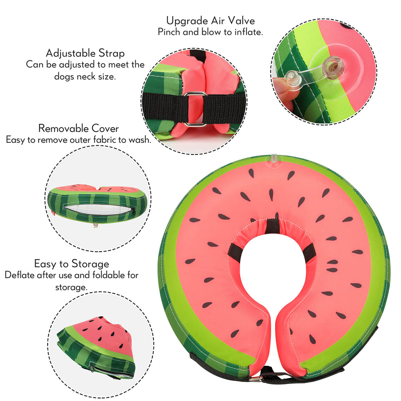 Dog Cone Collar for Small Medium Large Dogs for After Surgery, Pet Inflatable Neck Donut Collar Soft Protective Recovery Cone for Dogs and Cats - Alternative E Collar Does not Block Vision - Red,M Watermelon M-Neck:11"-14"