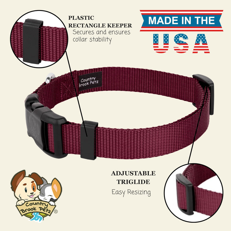 Country Brook Petz - Everyday Nylon Dog Collar for Large, Medium, and Small Dogs and Puppies - for Everyday Use in 10+ Warm Colors (Large, 1 Inch Wide, Burgundy) Large (Pack of 1)