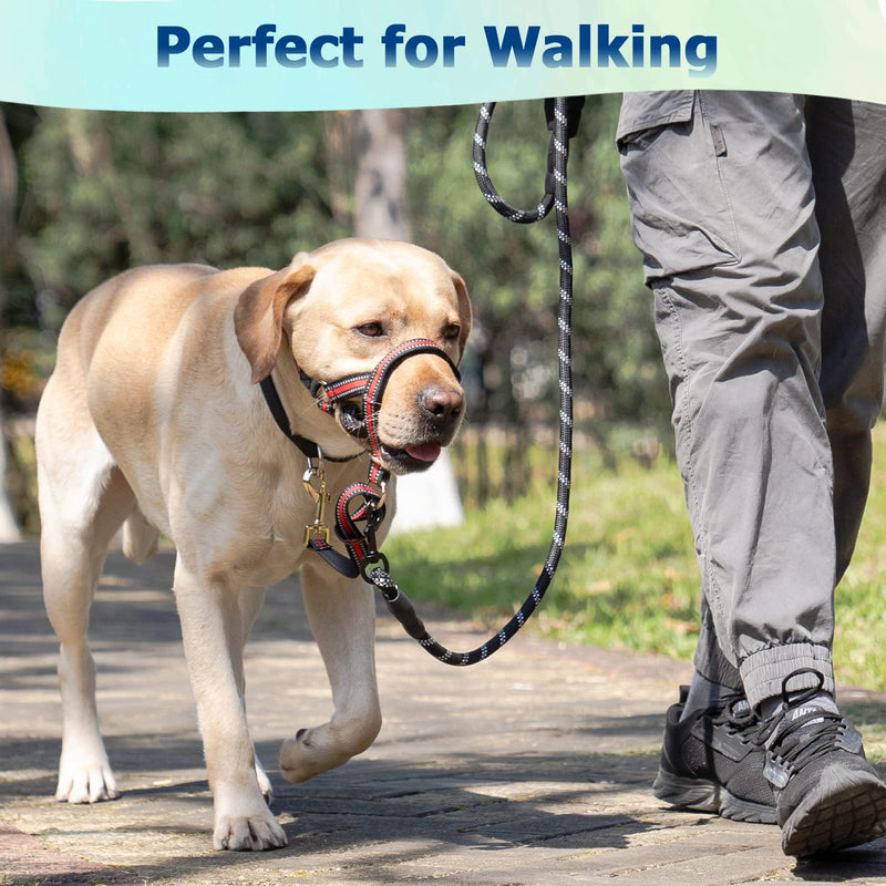 BARKLESS Muzzle Leash for Heavy Pullers, No Pull Stylish Head Halter for Small and Medium Aggressive Dogs, Gentle Dog Face Harness Stops Pet Pulling and Choking on Walks, Adjustable Head Collar Red M (Snout Cir: 9½"-11”) - PawsPlanet Australia