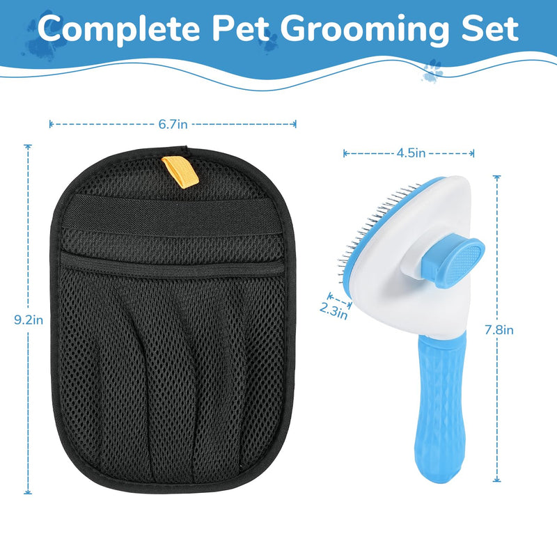 Pet Hair Removal Glove & Brush Set – Self-Cleaning Slicker Deshedding Brush and Reusable Hair Removal Glove for Dogs, and Cats, Gentle Grooming Tool for Long & Short Haired Pets - PawsPlanet Australia