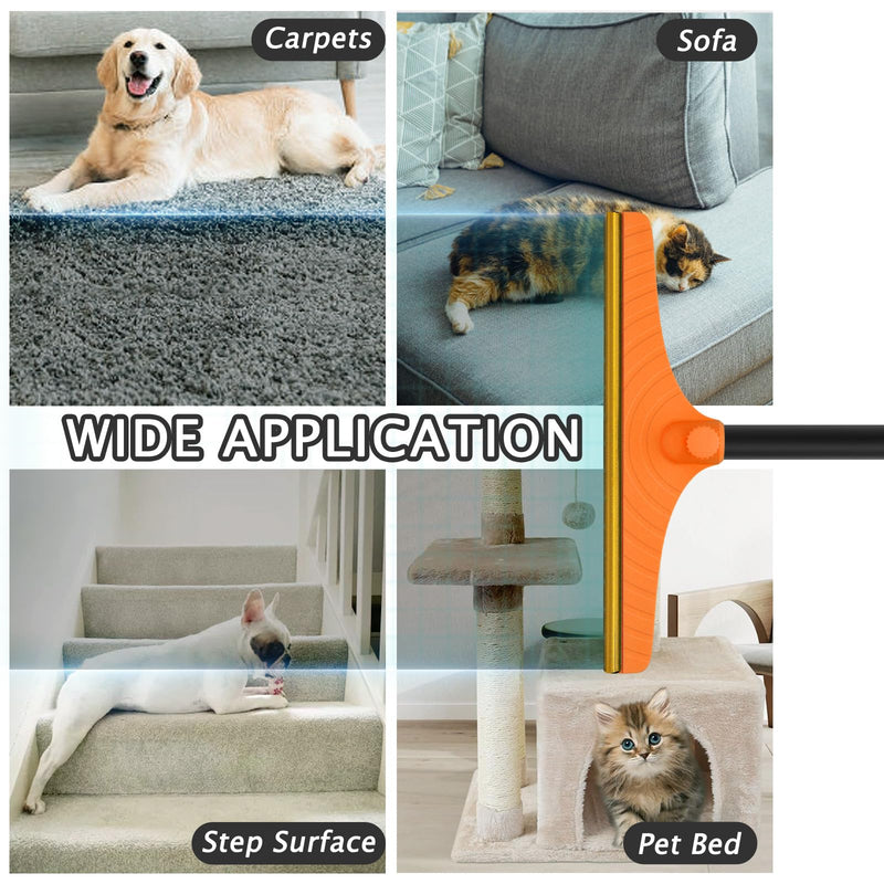 Carpet Rake for Pet Hair Removal - Reusable Pet Hair Remover, 60” Adjustable Long Handle Cat Dog Carpet Rake Scraper, Dog Hair Rake Brush for Rugs, Mats, Couch 60” Orange - PawsPlanet Australia
