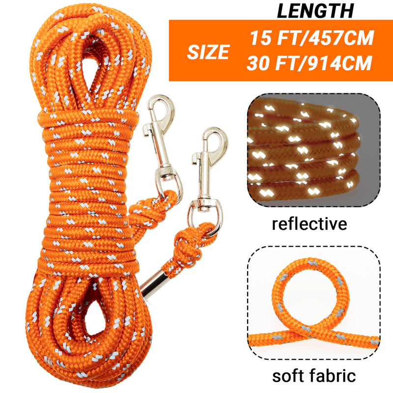 Cat Leash - 15 ft / 30 ft Reflective Long Cat Leash Outdoor for Walking Training Playing - Escape Proof Yard Lead Pet Leash Also for Cats, Small Dogs, Puppy, Kitten, Rabbit Orange - PawsPlanet Australia