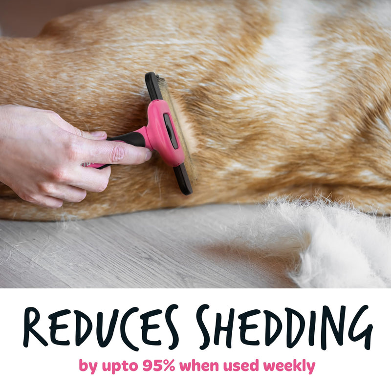 Bugalugs Deshedding brush for dogs, cats, horses & pets. Professional pet comb brushes for grooming for short to long hair undercoat rake brush. Reduces shedding