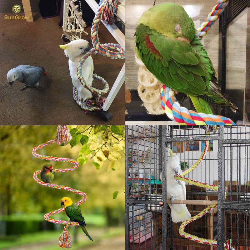 SunGrow Rope Perch for Parrots, 59” Long, Bungee Bird Toy, Brightly Colored Handmade Chew Toy, Spiral Design with Jingling Bell - PawsPlanet Australia