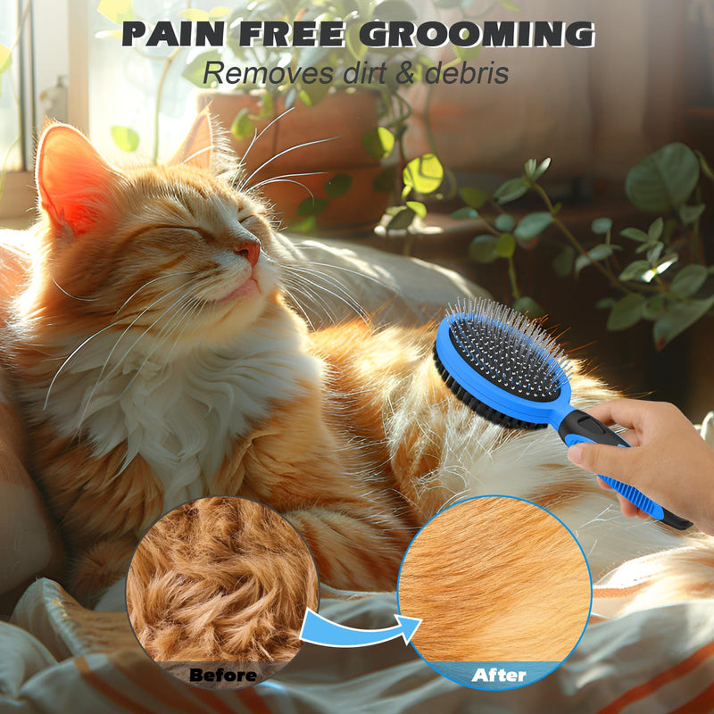 2PCS Pet Grooming Tools - Double-Sided Brush for Shedding and Bathing, Suitable for Short/Long Haired Dogs Cats and Horses, Deshedding Dog Brush, Mane & Tail Combs for Horses - Pet Supplies (Blue) Black Blue