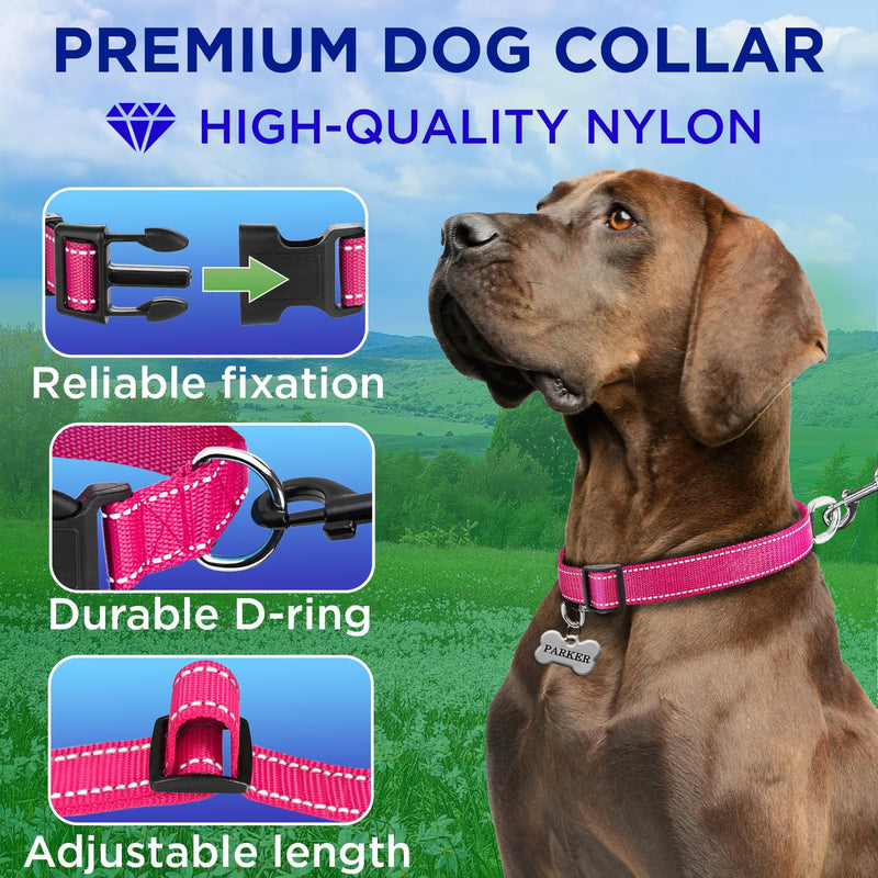TECEUM Reflective Dog Collar – Hot Pink – XXS – Basic Nylon Pet Collar – Quick Release Buckle – Fits Small, Medium and Large Dogs, Puppies, Cats – ESA & Service Dog Options