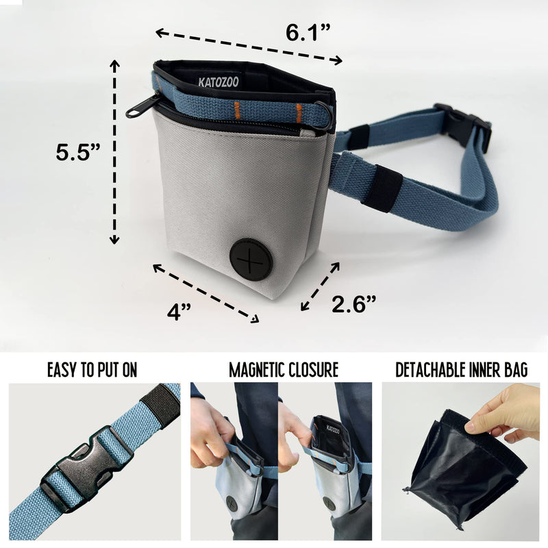 Dog Treat Pouch with Pet Training Clicker, Dog Training Treat Pouch Kit, Magnetic Closure, Hands-Free Training. (Grey) Grey - PawsPlanet Australia