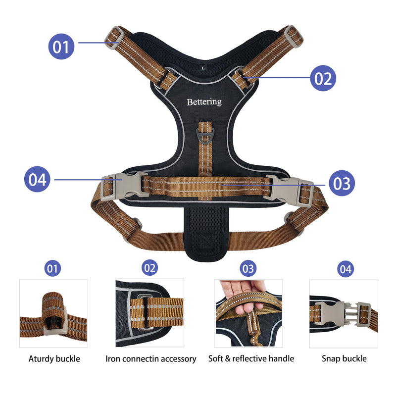 No Pull Reflective Black Dog Harness with Easy Control Handle, Soft Padded Mesh Liner, Adjustable Dog Vest Harness for Large Medium Small Dogs (Black, M) - PawsPlanet Australia
