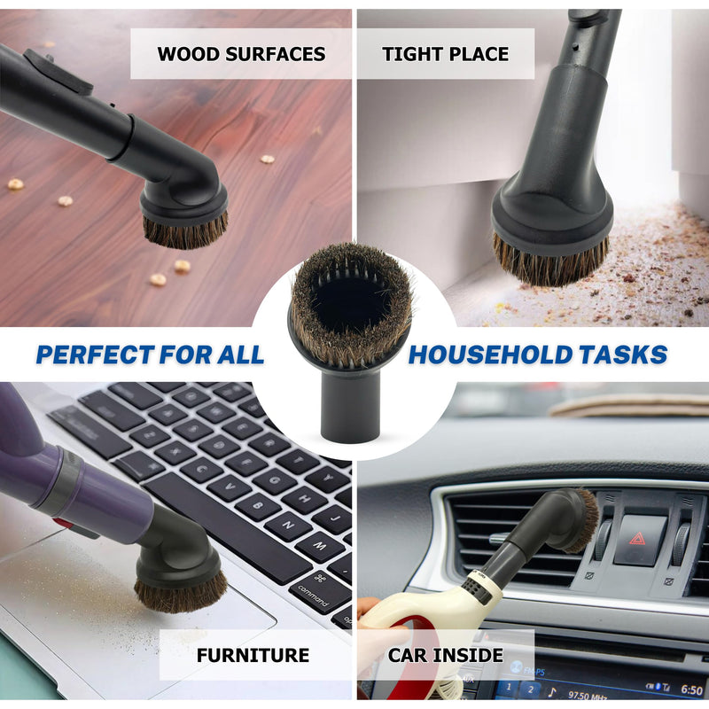 1-3/8'' Vacuum Brush Attachments for Shark, Miele & Most Canister/Handheld Vacuums - Crevice Tool, Upholstery & Horsehair Dusting Brushes - Pet Hair Removal Tool Attachment