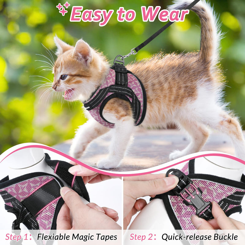 CatRomance Cat Harness and Leash Escape Proof for Walking, Safe Adjustable Large Kitten Vest Set with Reflective Strip for Kitty, Easy Control Comfortable Soft Outdoor Pet Harnesses, Pink, Large L: Chest 12.0-14.5" - PawsPlanet Australia