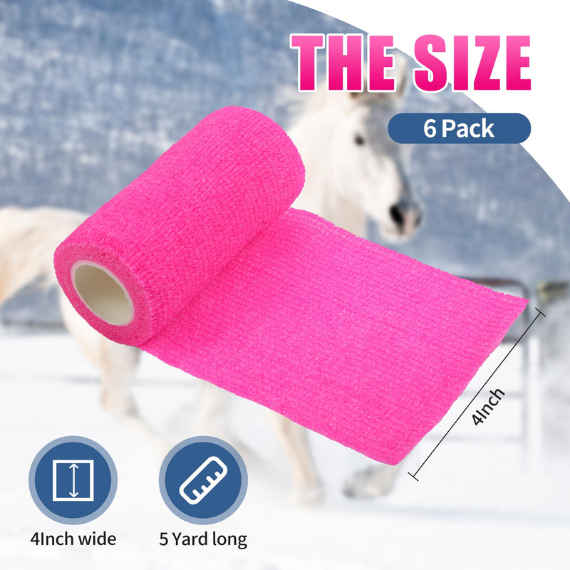 Vet Wrap - Self Adhesive Bandage Wrap Cohesive 4 Inch 5 Yards,Self Adherent Athletic Bandages for Horse Dogs Cat Pet Animals Hot Pink 6 Rolls - PawsPlanet Australia